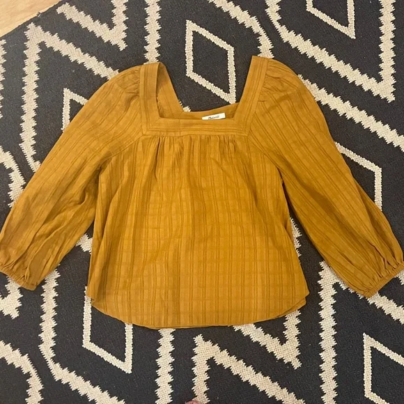 Madewell Brown/Mustard Square Neck Top with Balloon sleeve - Picture 2 of 9